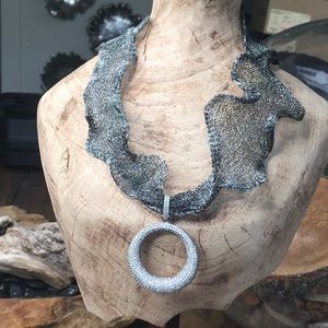 Mesh Metal Necklace with Silver Pendant
